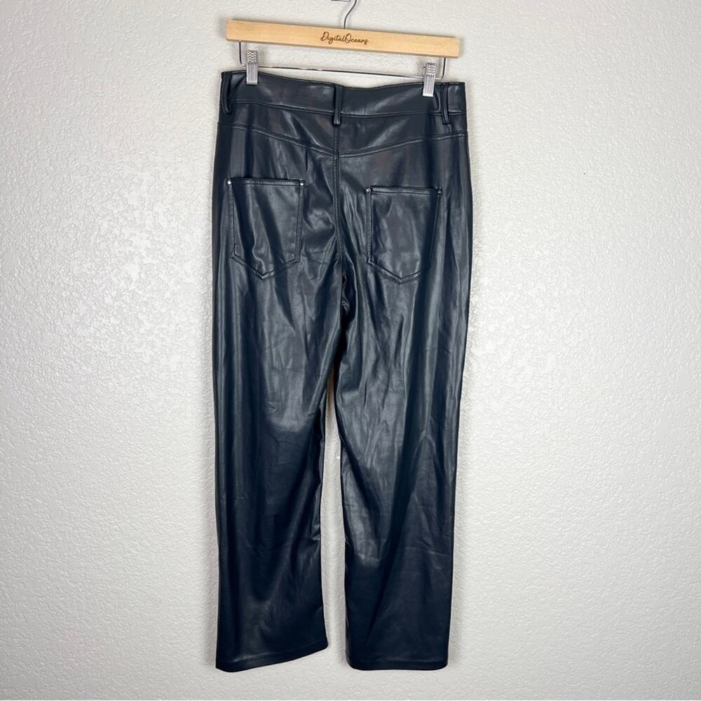 Badgley Mischka Navy Blue Vegan Leather High Rise Straight Leg Stretchy Pants 6 - Picture 7 of 10